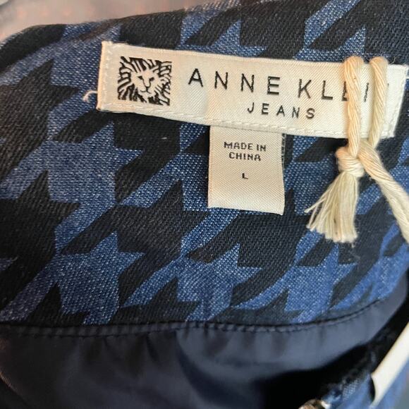 Women's Large Anne Klein Chambray Houndstooth Zip Denim Jacket NEW - Picture 5 of 7
